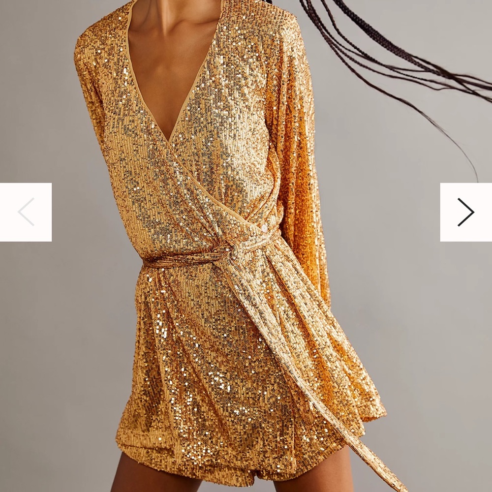 Free people gold sequin christa romper size 4